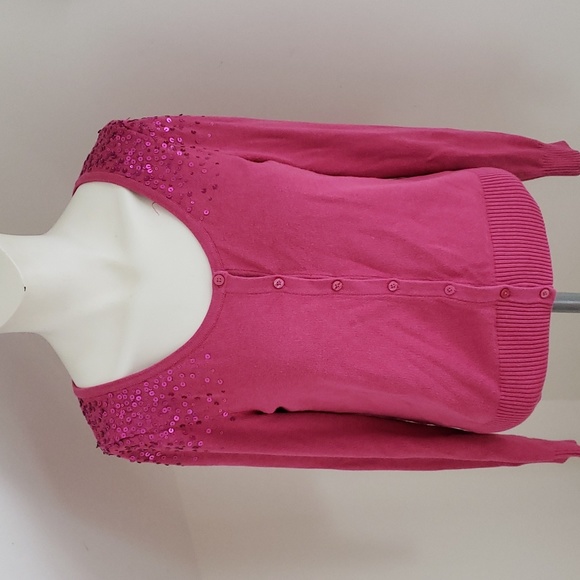 ELLE Magenta Button Cardigan with Sequins, Size: Small - Picture 3 of 15